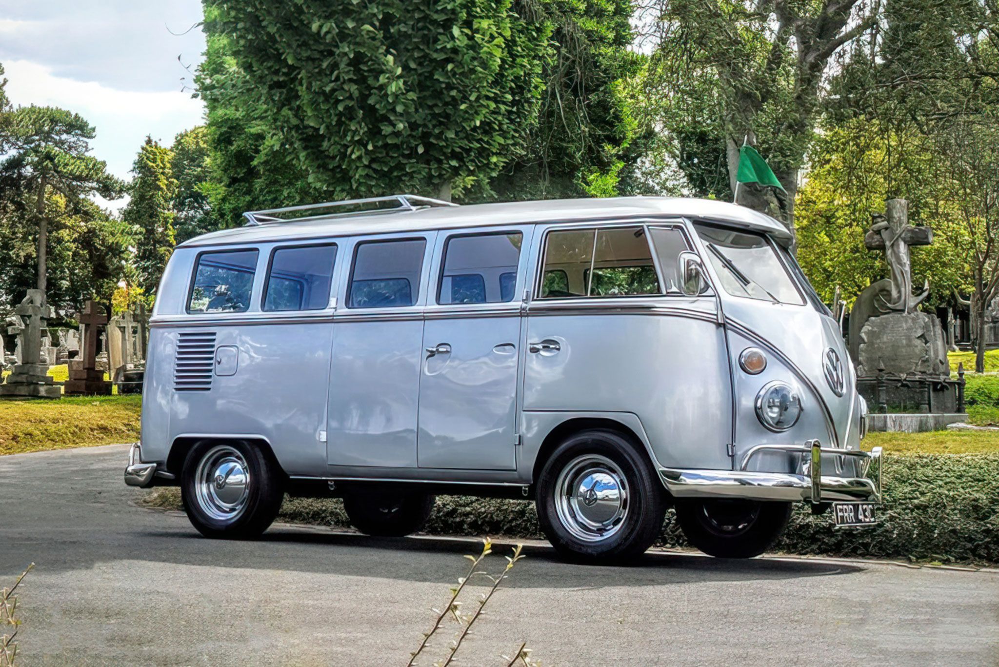 1965 VW Camper Hearse at a Funeral