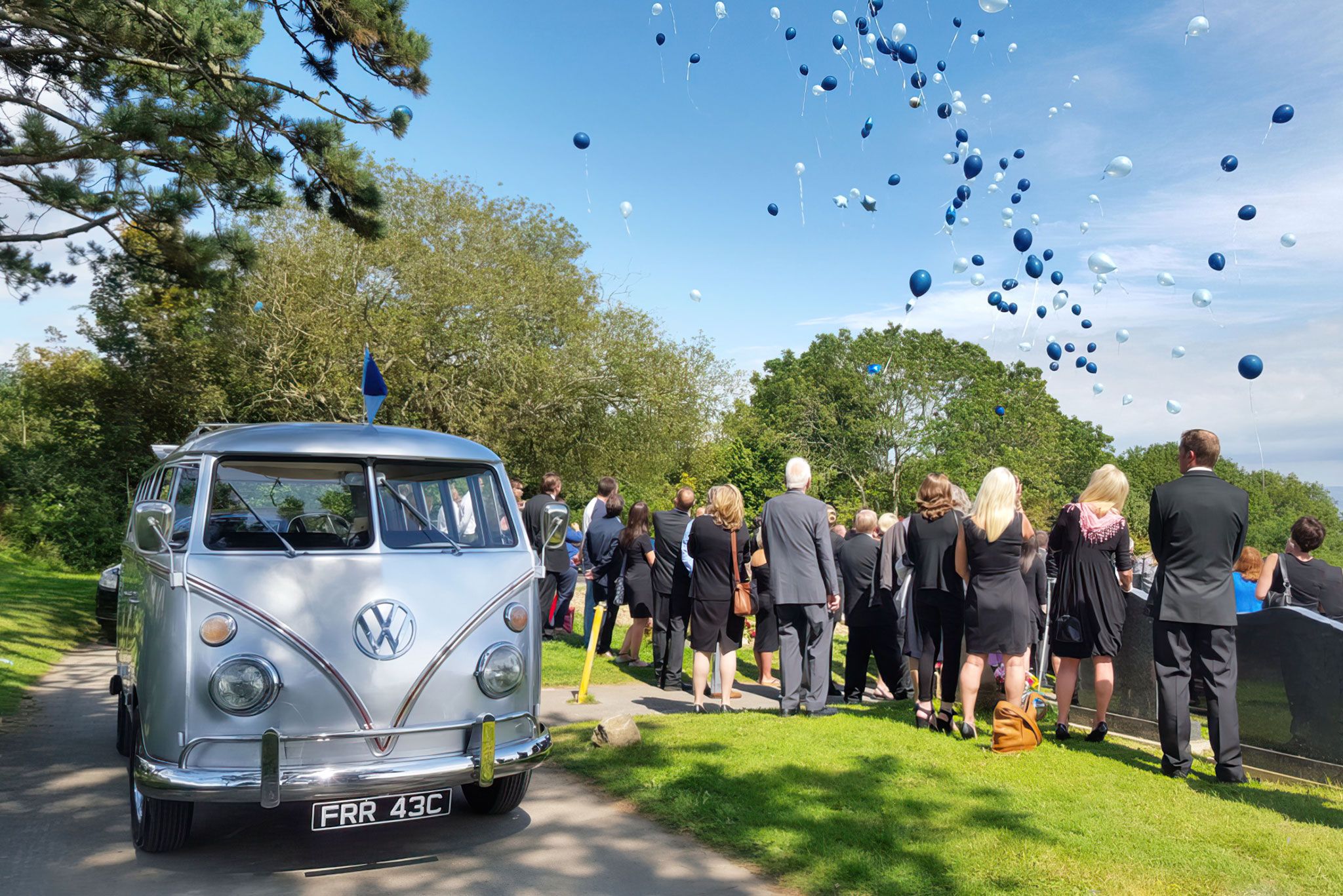 Balloon Release with a VW Camper at a Funeral